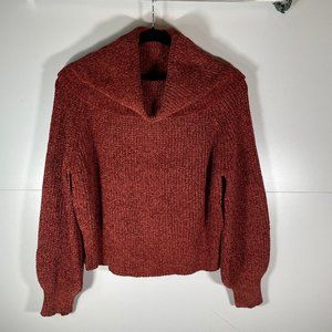 NWT Chenille Knit Cowl Neck Cropped Sweater in Henna Red